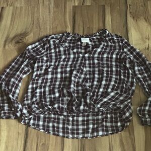 Knox Rose Burgundy Plaid Blouse